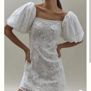 BHLDN White Lace Puff Sleeve Dress